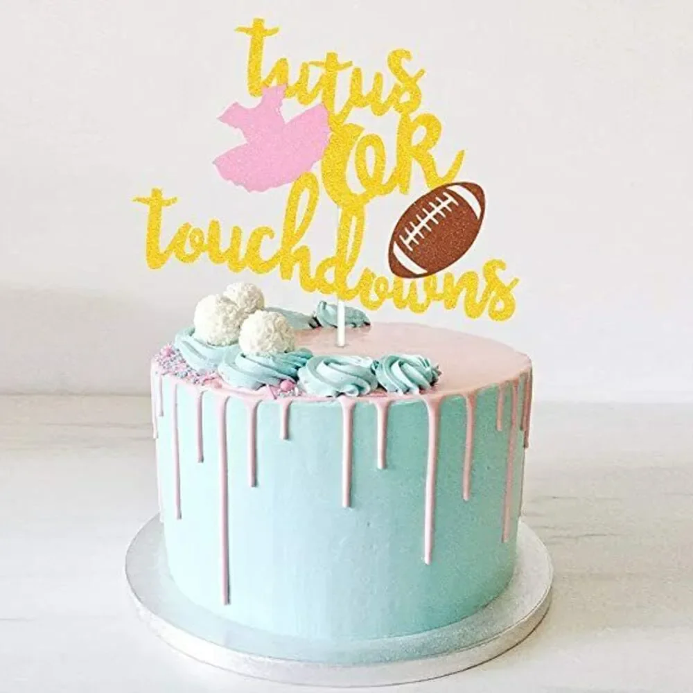 Tutus or Touchdowns Cake Topper Gold Glitter Gender Reveal Cake Topper : 25 Piec